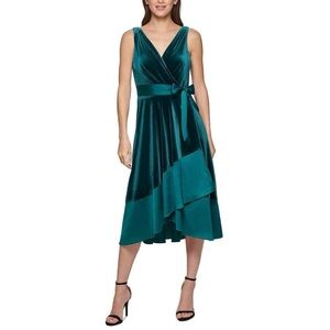 DKNY Deep Turquoise Velvet Faux Wrap Tie Dress